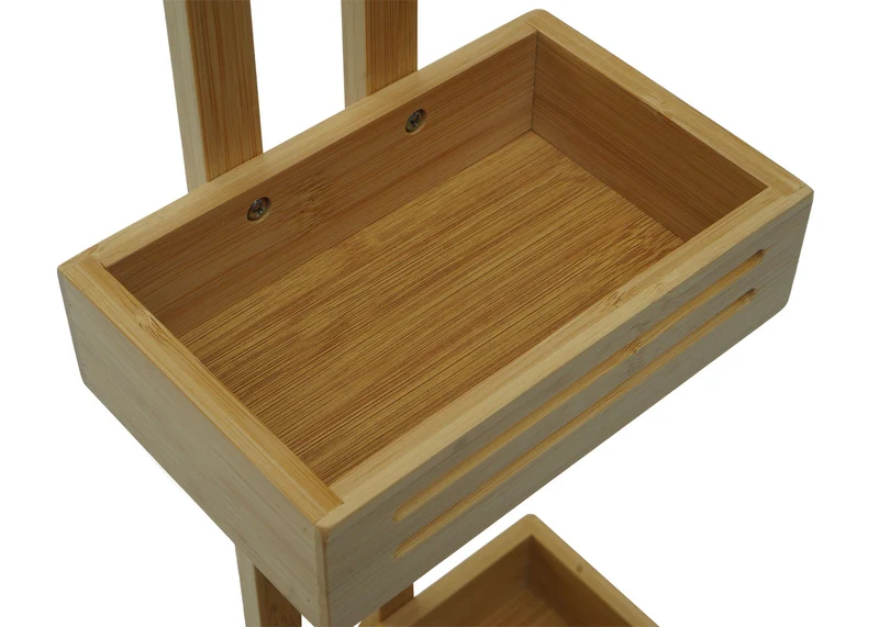 Étagère de douche avec 2 paniers et un crochet de suspension organisateur de salle de bain en bambou 69x22x13 cm 04_0008643