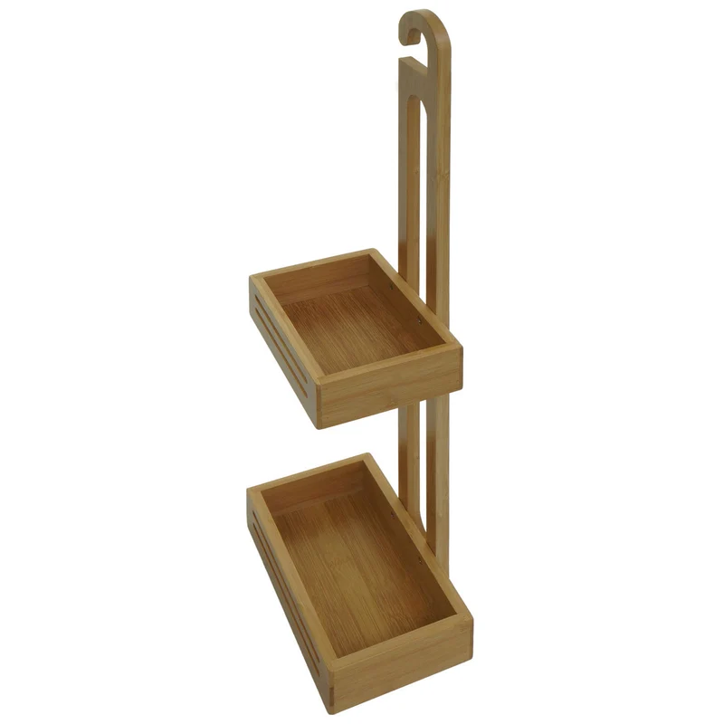 Étagère de douche avec 2 paniers et un crochet de suspension organisateur de salle de bain en bambou 69x22x13 cm 04_0008643