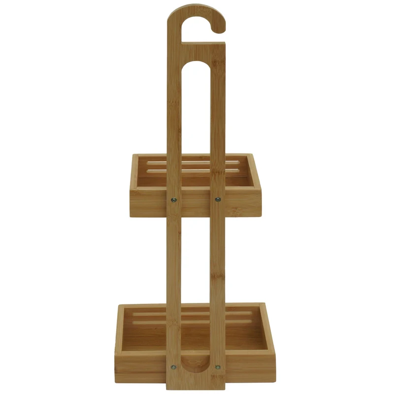 Étagère de douche avec 2 paniers et un crochet de suspension organisateur de salle de bain en bambou 69x22x13 cm 04_0008643