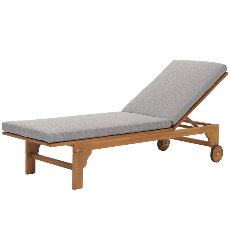 Transat de jardin chaise longue en bois et osier décoratif en polyrotin coussin gris 04_0008608