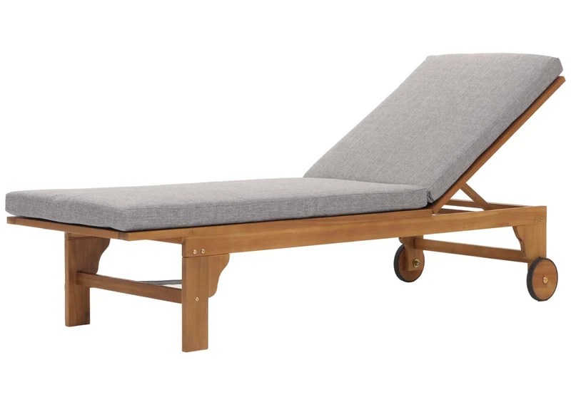 Transat de jardin chaise longue en bois et osier décoratif en polyrotin coussin gris 04_0008608