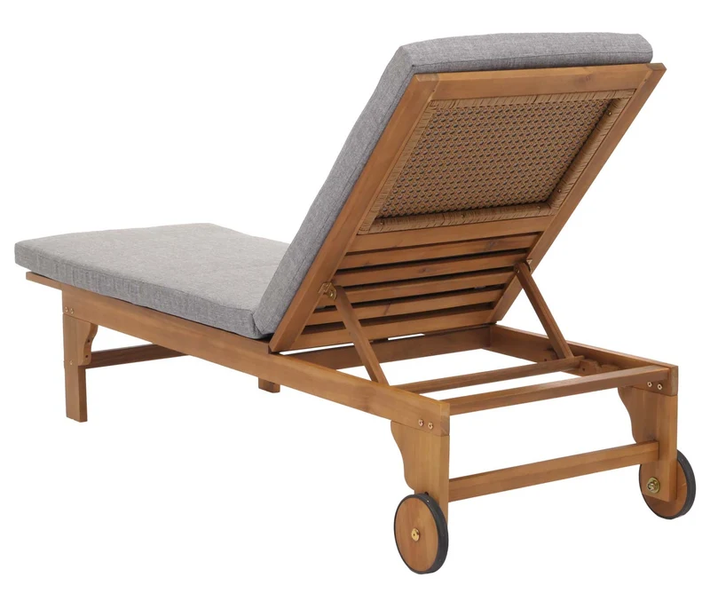 Transat de jardin chaise longue en bois et osier décoratif en polyrotin coussin gris 04_0008608
