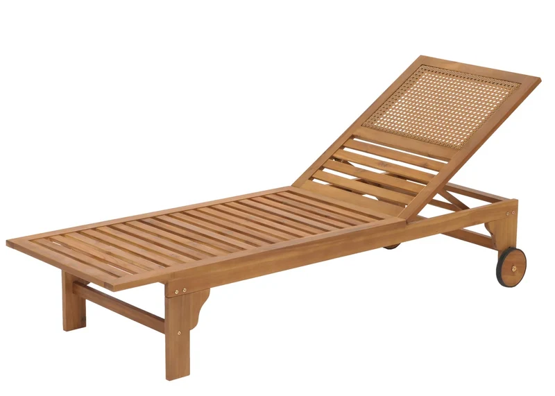 Transat de jardin chaise longue en bois et osier décoratif en polyrotin coussin gris 04_0008608