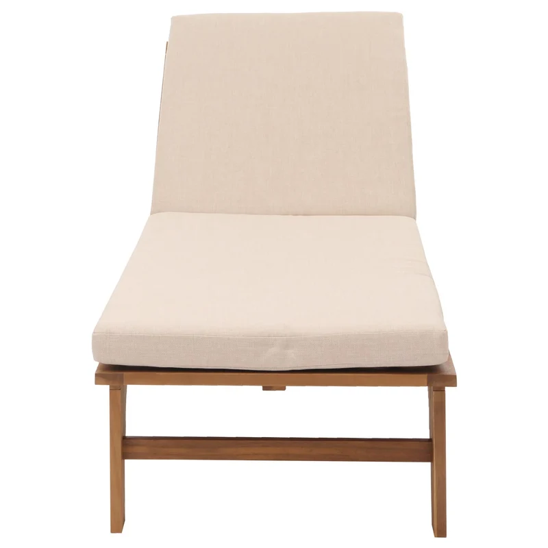 Transat de jardin chaise longue en bois et osier décoratif en polyrotin coussin crème-beige 04_0008607