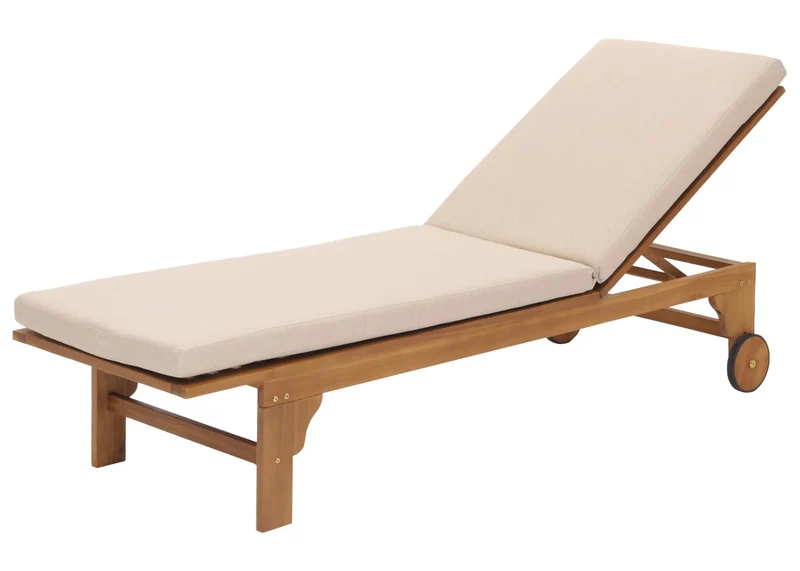 Transat de jardin chaise longue en bois et osier décoratif en polyrotin coussin crème-beige 04_0008607