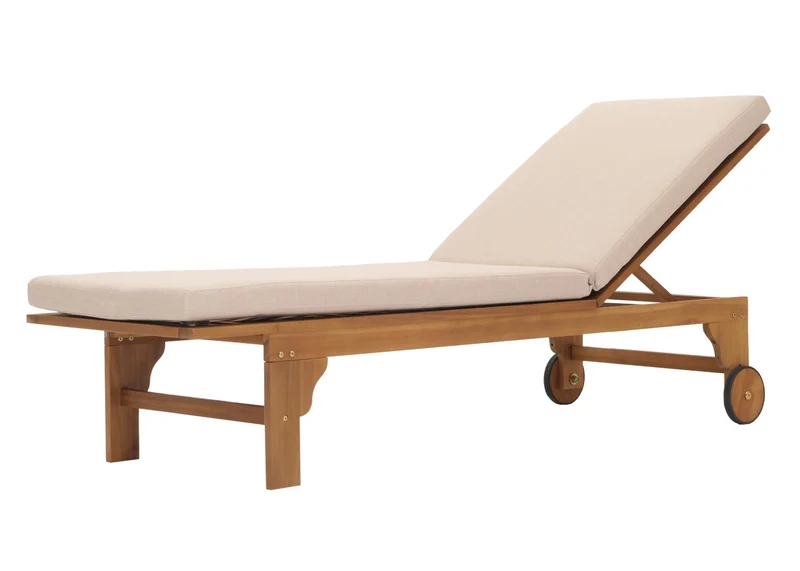 Transat de jardin chaise longue en bois et osier décoratif en polyrotin coussin crème-beige 04_0008607