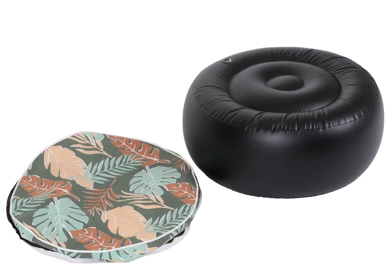 TaboureT repose-pieds pouf de jardin gonflable intérieur/extérieur poly filé 29x55 cm motif feuille 04_0008598
