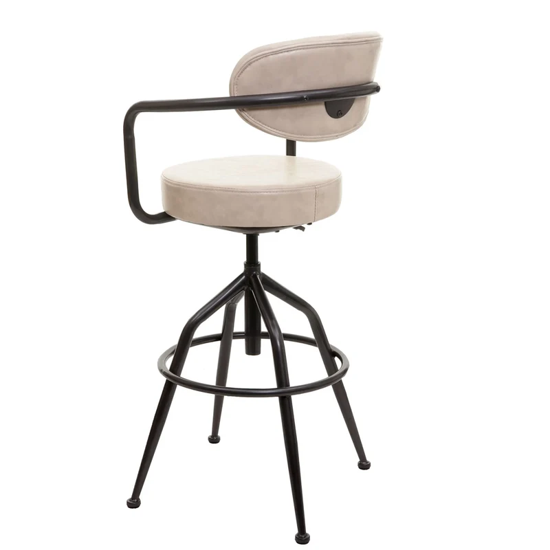 Tabouret de bar chaise comptoir x1 pivotant réglable en hauteur aspect daim industriel beige vintage 04_0008584