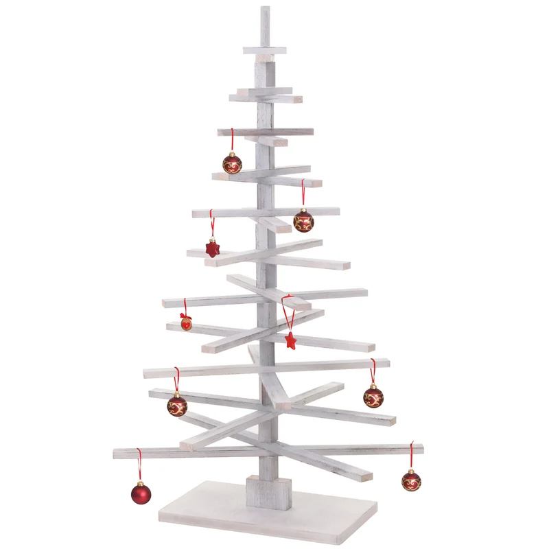 Sapin de noël décoratif décoration de noël aspect vieilli bois de sapin réglable 130x82x82 cm blanc 04_0008327