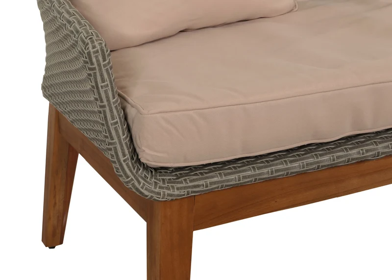 Salon de jardin canapé fauteuils et table en poly rotin et bois d'acacia avec coussins beige 04_0008322