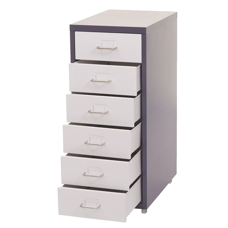 Caisson à tiroirs armoire de bureau 69x28x41 cm 6 tiroirs en acier gris foncé blanc 04_0008260