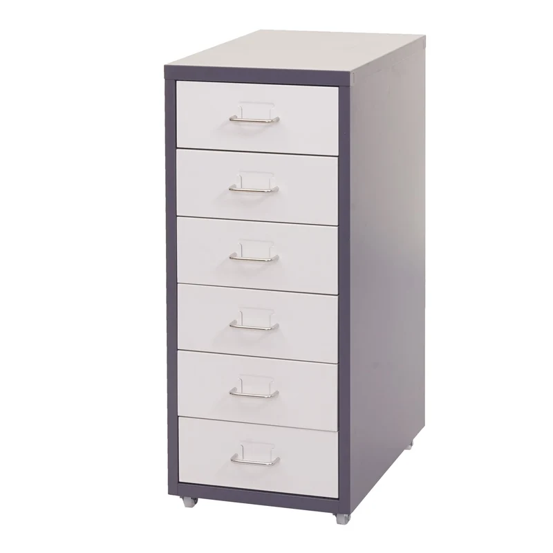 Caisson à tiroirs armoire de bureau 69x28x41 cm 6 tiroirs en acier gris foncé blanc 04_0008260