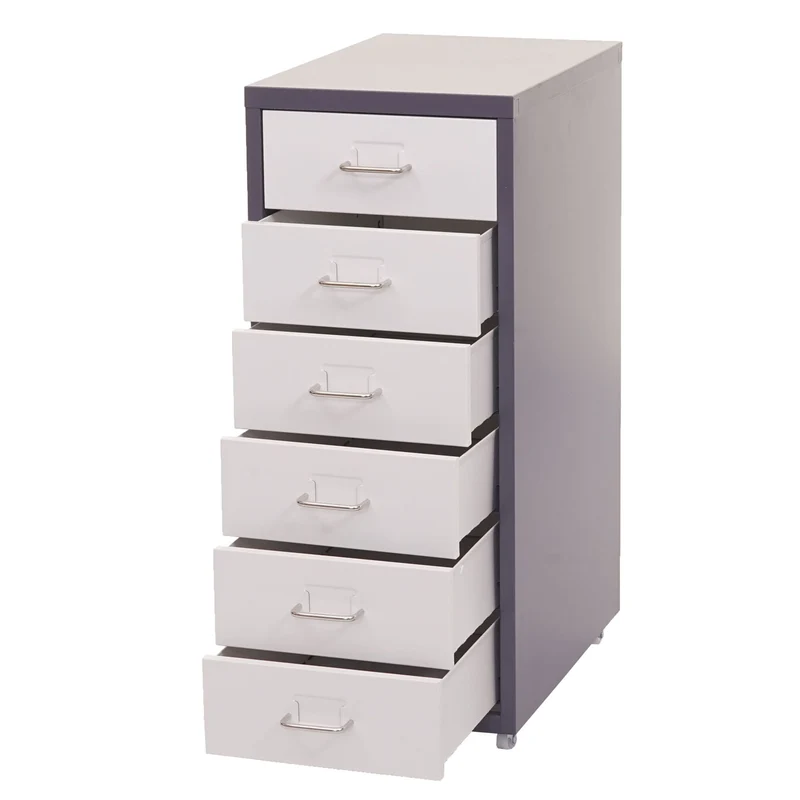 Caisson à tiroirs armoire de bureau 69x28x41 cm 6 tiroirs en acier gris foncé blanc 04_0008260