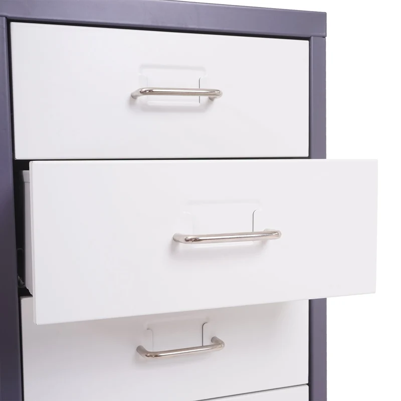 Caisson à tiroirs armoire de bureau 69x28x41 cm 6 tiroirs en acier gris foncé blanc 04_0008260
