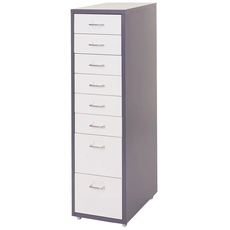 Caisson à tiroirs armoire d bureau 110x28x41 cm 8 tiroirs en acier gris foncé blanc 04_0008258