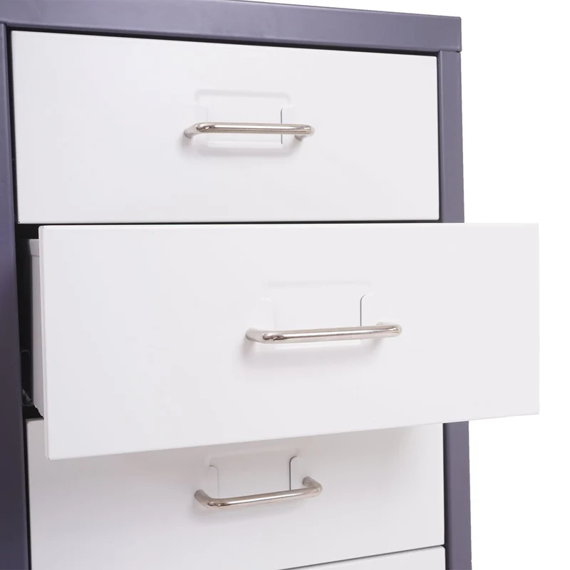 Caisson à tiroirs armoire d bureau 110x28x41 cm 8 tiroirs en acier gris foncé blanc 04_0008258