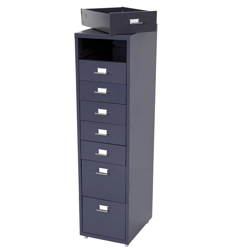 Caisson à tiroirs armoire de bureau 110x28x41 cm 8 tiroirs en acier gris foncé 04_0008257