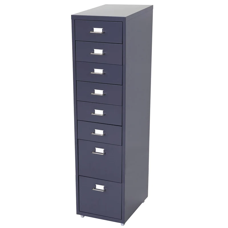 Caisson à tiroirs armoire de bureau 110x28x41 cm 8 tiroirs en acier gris foncé 04_0008257