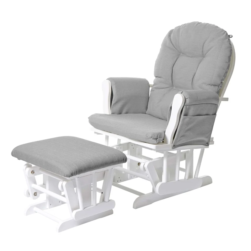 Fauteuil de relaxation fonction bascule avec repose-pieds coussin en tissu gris structure en bois de bouleau blanc 04_0006825