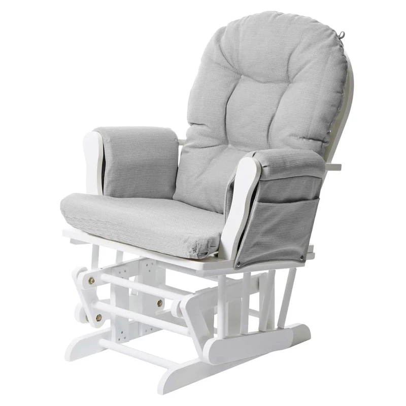 Fauteuil de relaxation fonction bascule avec repose-pieds coussin en tissu gris structure en bois de bouleau blanc 04_0006825