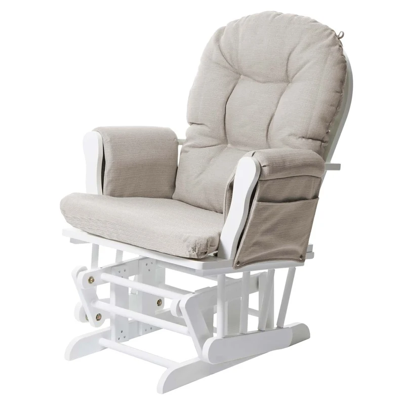 Fauteuil de relaxation fonction bascule avec repose-pieds coussin en tissu crème structure en bois de bouleau blanc 04_0006270