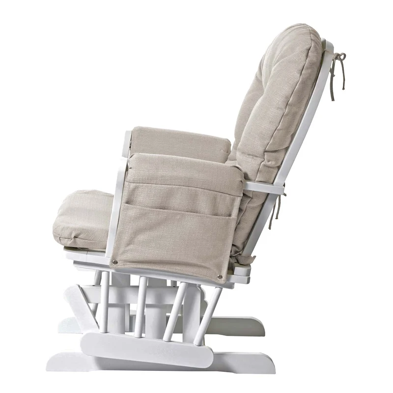 Fauteuil de relaxation fonction bascule avec repose-pieds coussin en tissu crème structure en bois de bouleau blanc 04_0006270