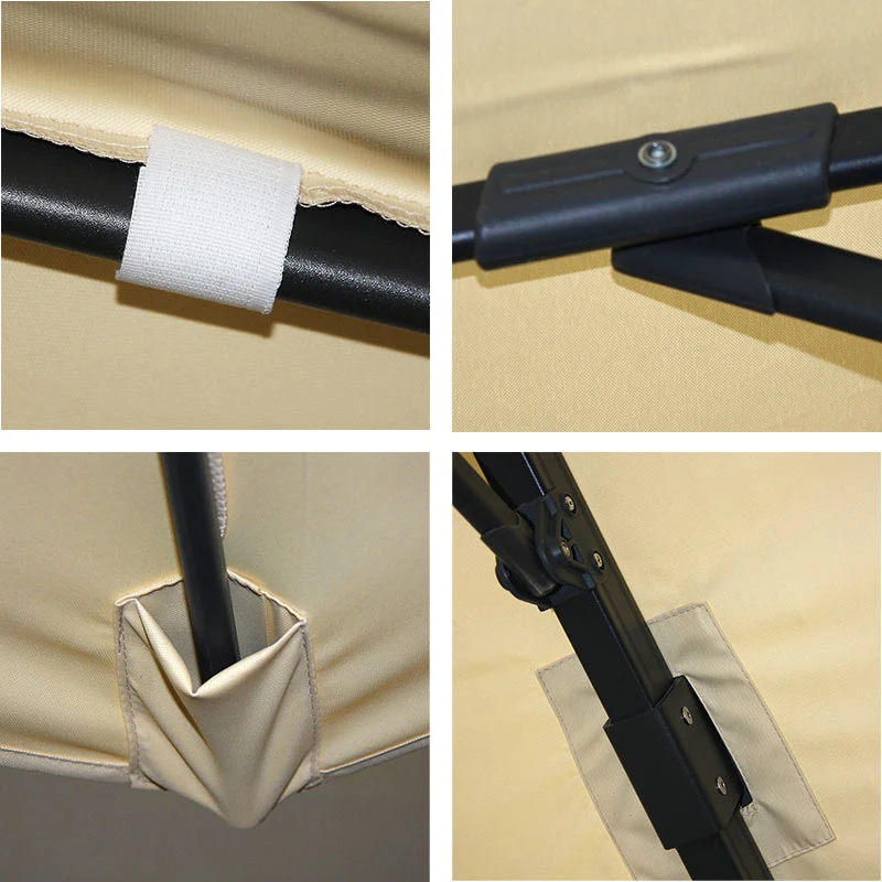 Parasol déporté suspendu avec pied en croix 3 x 3m polyester aluminium acier crème avec pieds 04_0007969