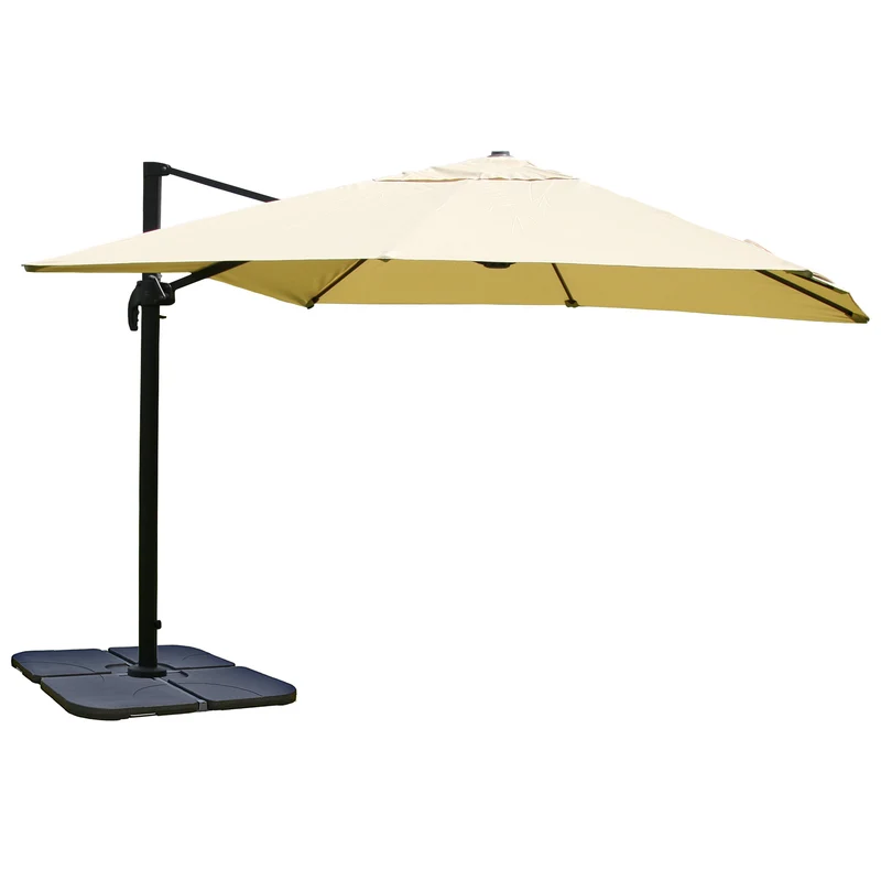 Parasol déporté suspendu avec croix de base et plaque rotative 3 x 3m polyester aluminium acier crème avec pieds 04_0007970