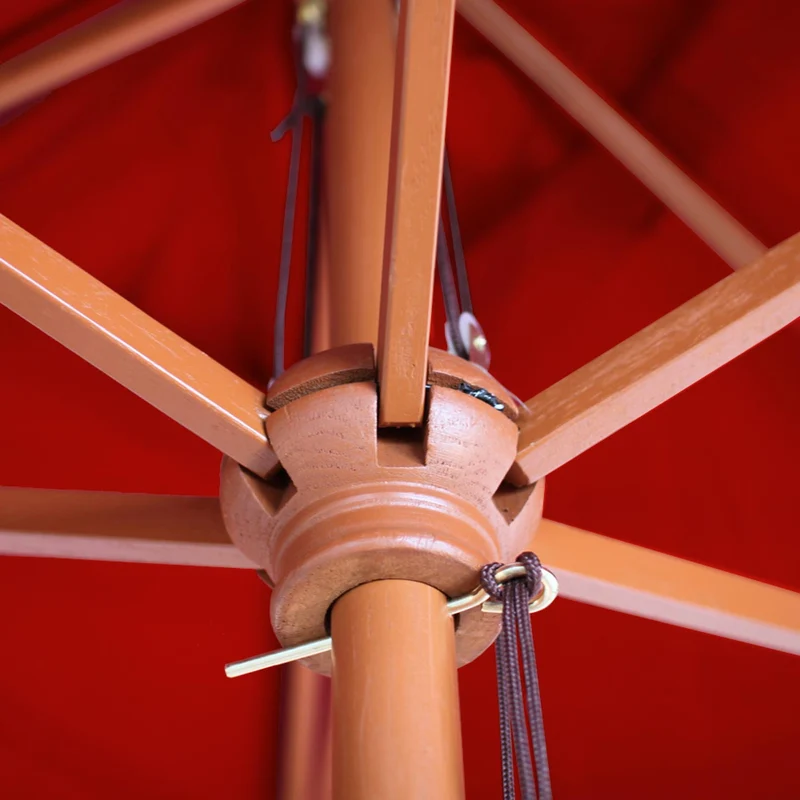 Parasol de jardin diamètre 3m polyester rouge et bois pieds de parasol non inclus 04_0008012