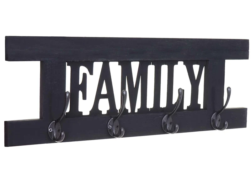2x portemanteau mural avec 3 crochets et 4 crochets doubles family home en bois vintage gris foncé 04_0007285