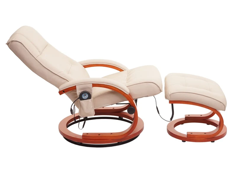 Fauteuil TV pivotant avec repose-pieds fonction massage en PVC blanc-crème 04_0006870