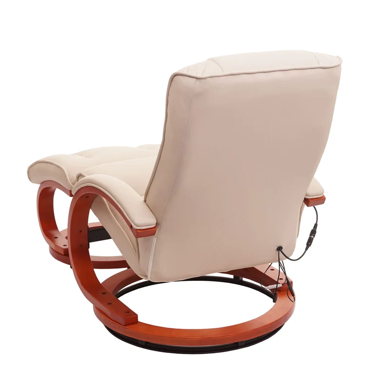 Fauteuil TV pivotant avec repose-pieds fonction massage en PVC blanc-crème 04_0006870