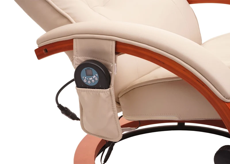 Fauteuil TV pivotant avec repose-pieds fonction massage en PVC blanc-crème 04_0006870