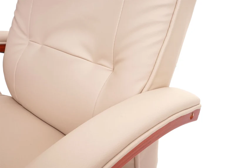 Fauteuil TV pivotant avec repose-pieds fonction massage en PVC blanc-crème 04_0006870
