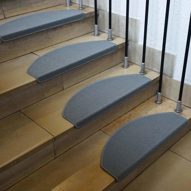 Lot de 15 tapis d'escalier protection d'escalier antidérapant 65x25cm semi-circulaire gris 04_0000018