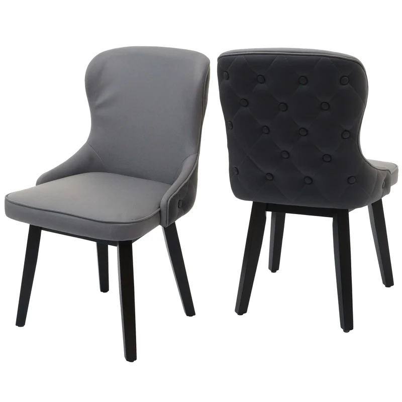 Lot de 2 chaises de salle à manger coutures décoratives au dos asssie en tissu gris foncé-gris clair 04_0007384
