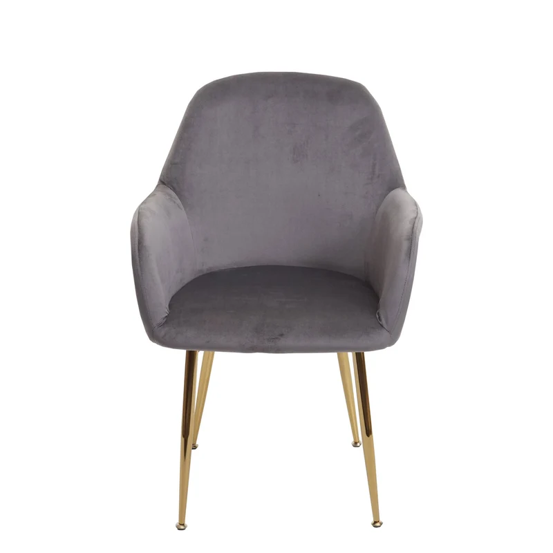 Lot de 2 chaises de salle à manger design rétro assise en velours gris pieds métal dorés 04_0007352