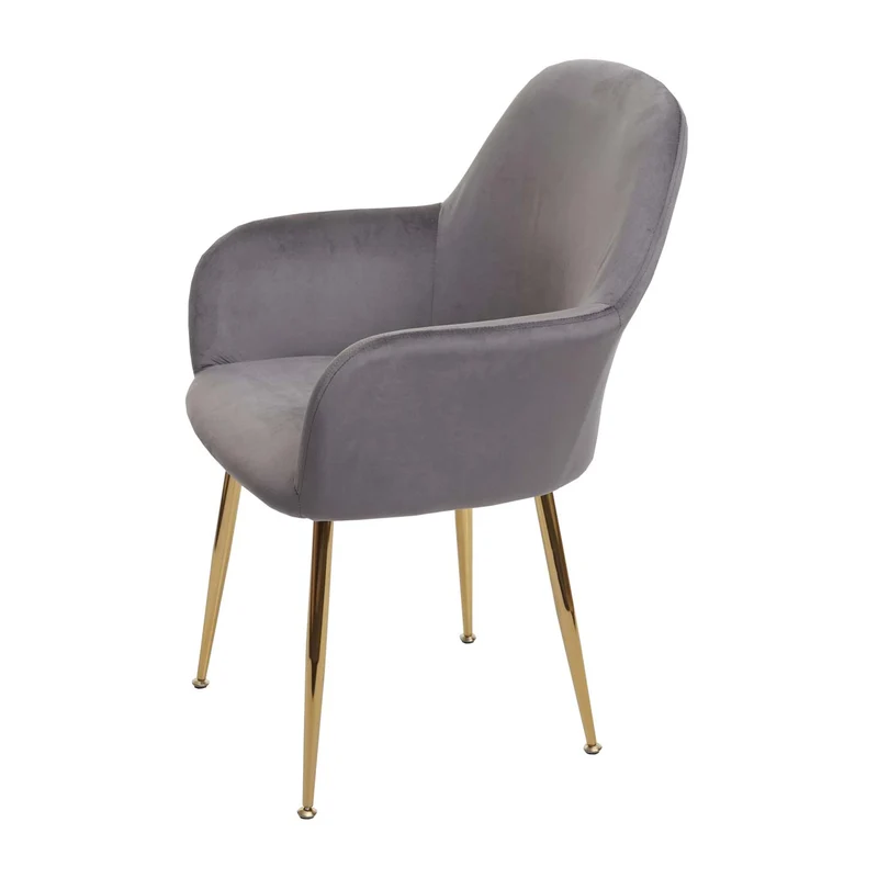 Lot de 2 chaises de salle à manger design rétro assise en velours gris pieds métal dorés 04_0007352