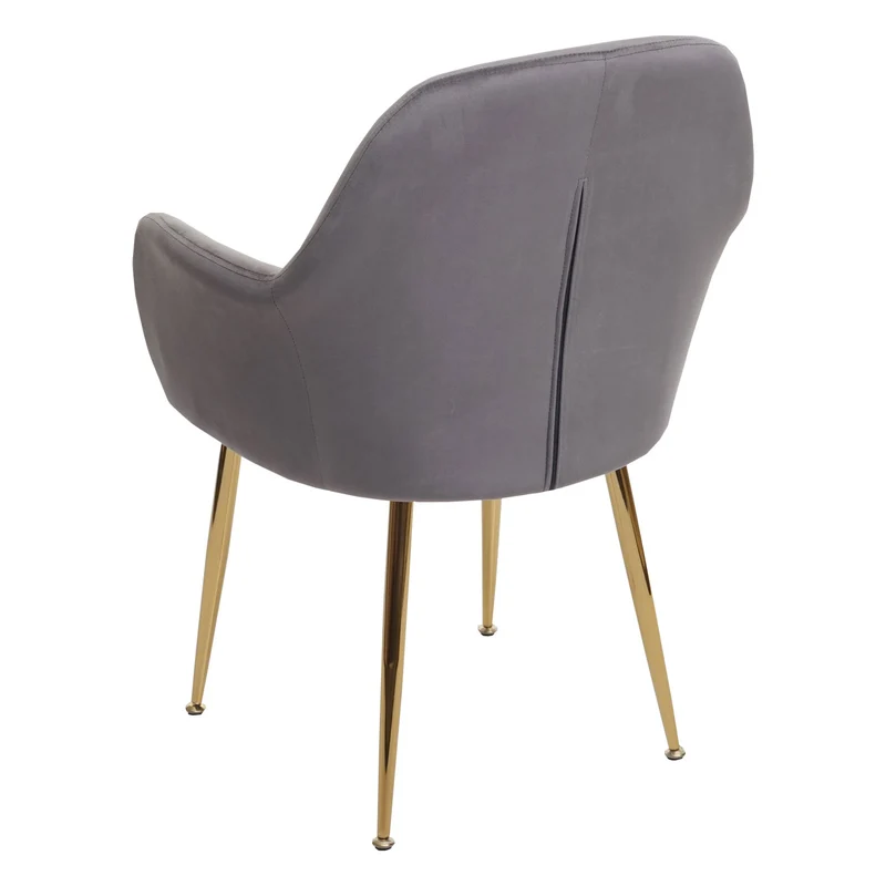 Lot de 2 chaises de salle à manger design rétro assise en velours gris pieds métal dorés 04_0007352