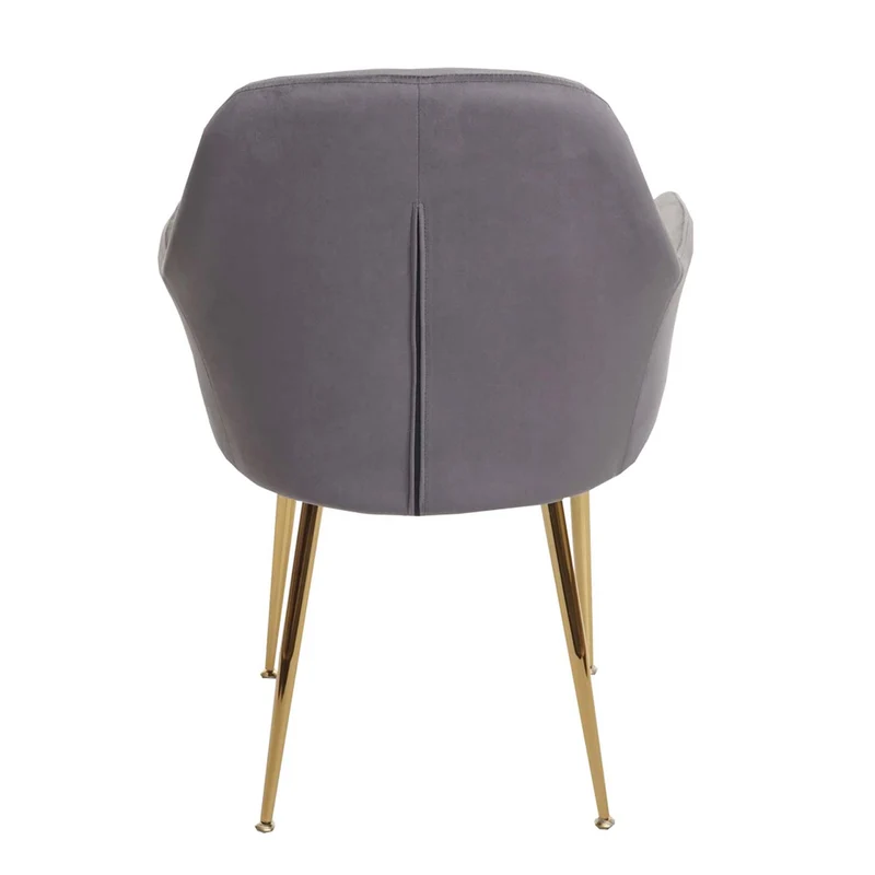 Lot de 2 chaises de salle à manger design rétro assise en velours gris pieds métal dorés 04_0007352
