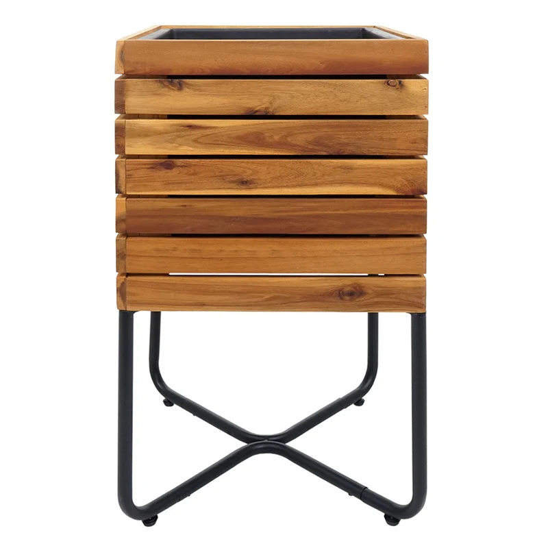 Jardinière cache-pot carré 60 x 33 x 33 cm pour extérieur acier et bois d'acacia marron 04_0007221