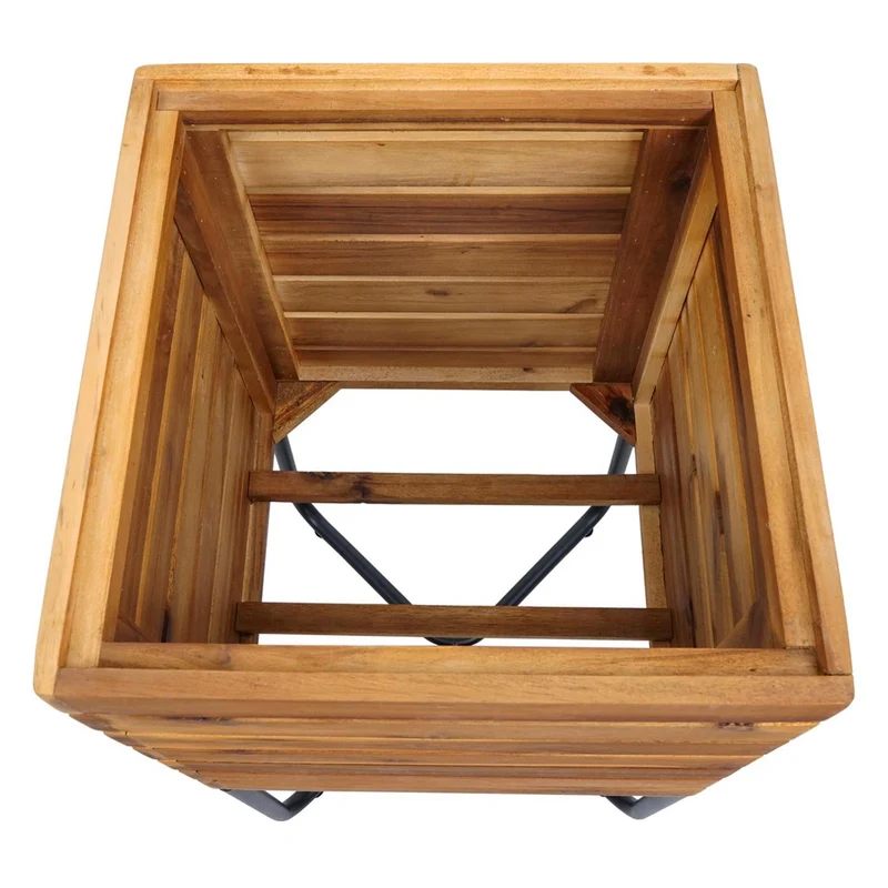 Jardinière cache-pot carré 60 x 33 x 33 cm pour extérieur acier et bois d'acacia marron 04_0007221