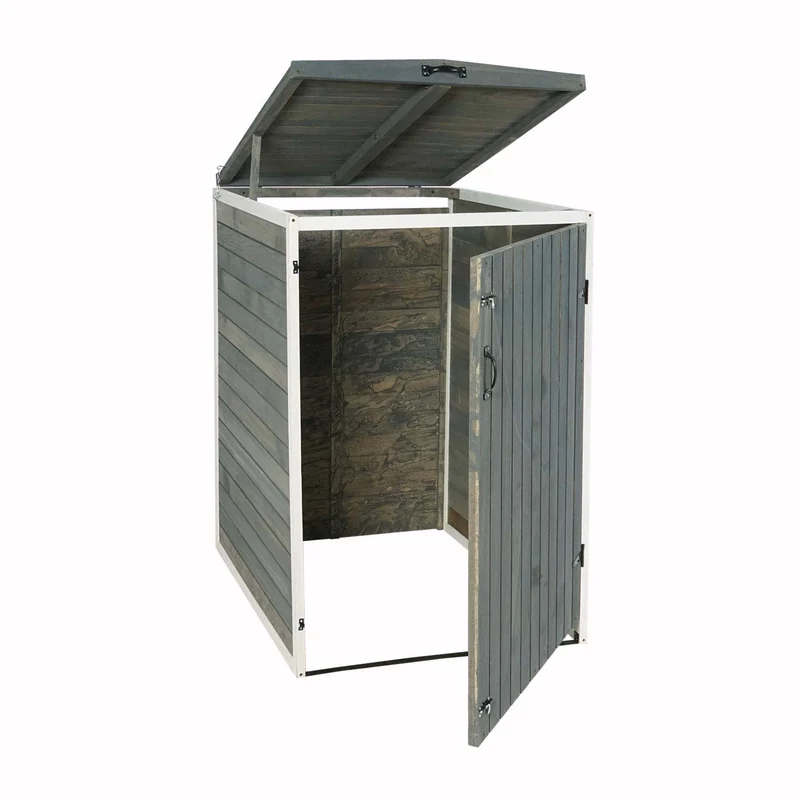 Abris poubelles pour deux bacs normaux 126 x 80 x 98 cm bois mvg gris-blanc 04_0007002