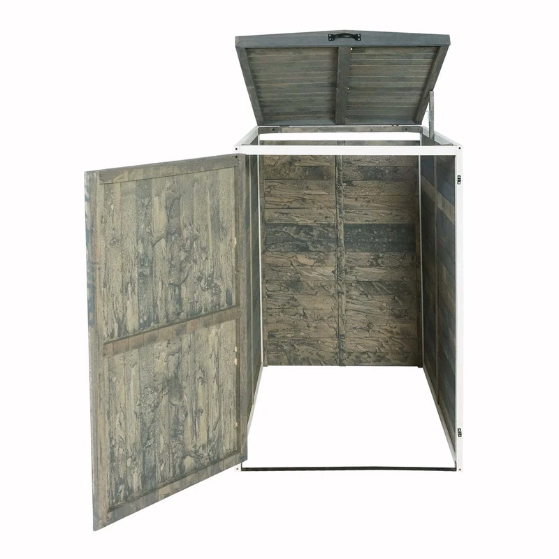 Abris poubelles pour deux bacs normaux 126 x 80 x 98 cm bois mvg gris-blanc 04_0007002
