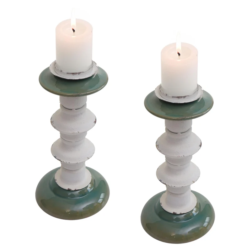 Lot de 2 bougeoirs design vintage métal céramique hauteur 25 cm 04_0007291