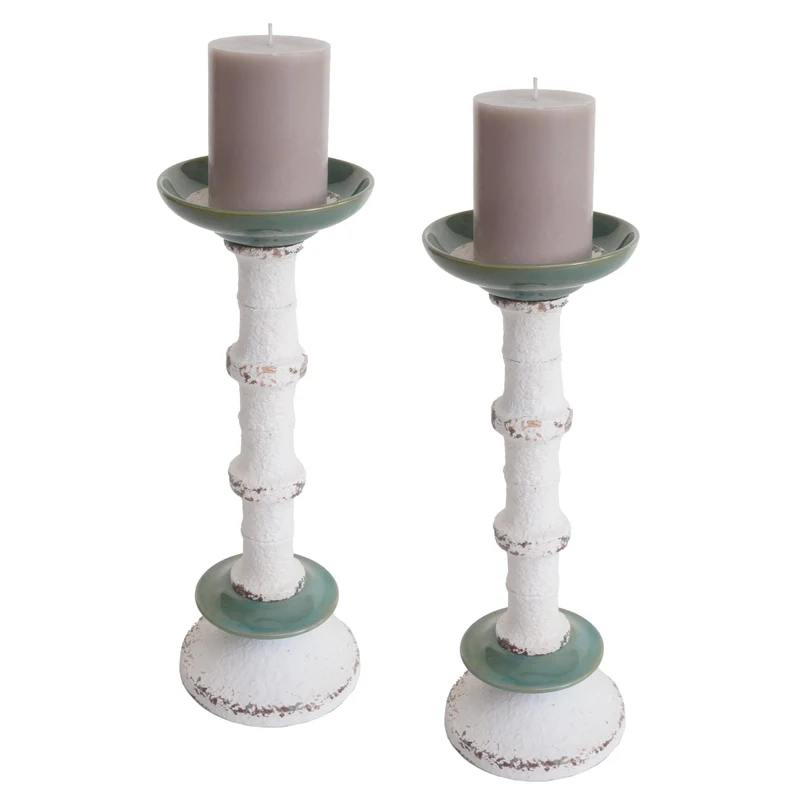 Lot de 2 bougeoirs design vintage en métal céramique hauteur 36 cm 04_0007290