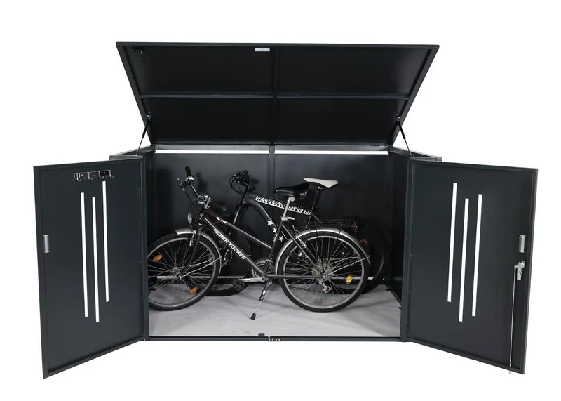 Abri à vélos avec couvercle verrouillable rangement jardin 121x202x150 cm en métal anthracite 04_0006970