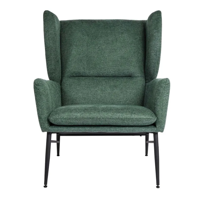 Fauteuil de relaxation avec appuie-têtes latéraux siège extra large rembourré en tissu vert et métal 04_0006918