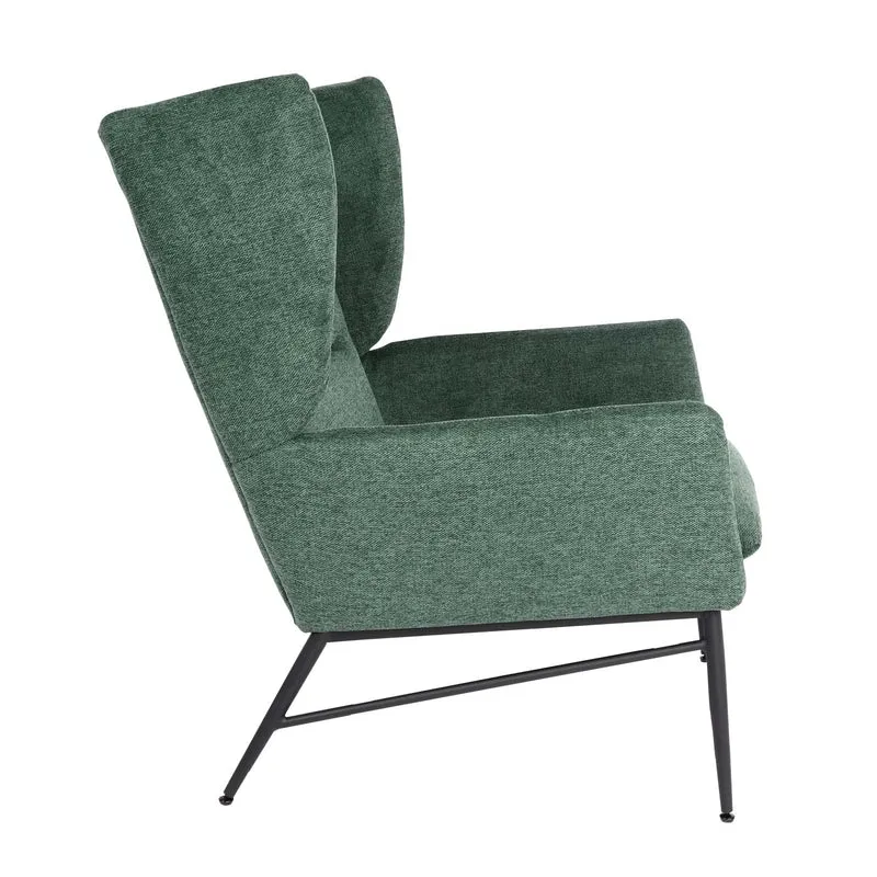 Fauteuil de relaxation avec appuie-têtes latéraux siège extra large rembourré en tissu vert et métal 04_0006918