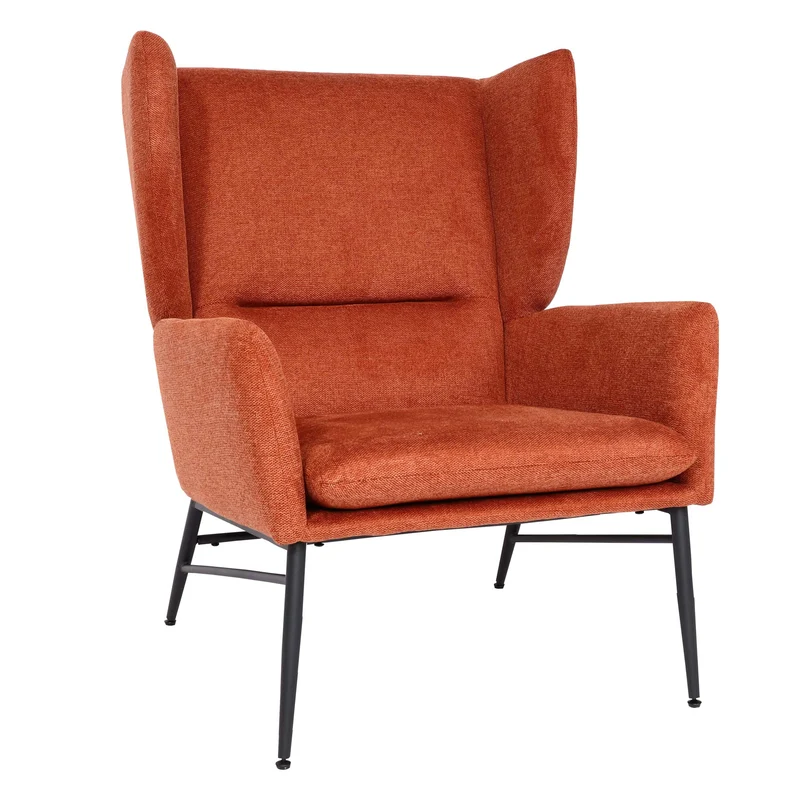Fauteuil de relaxation avec appuie-têtes latéraux siège extra large rembourré en tissu terre cuite marron et métal 04_0006917